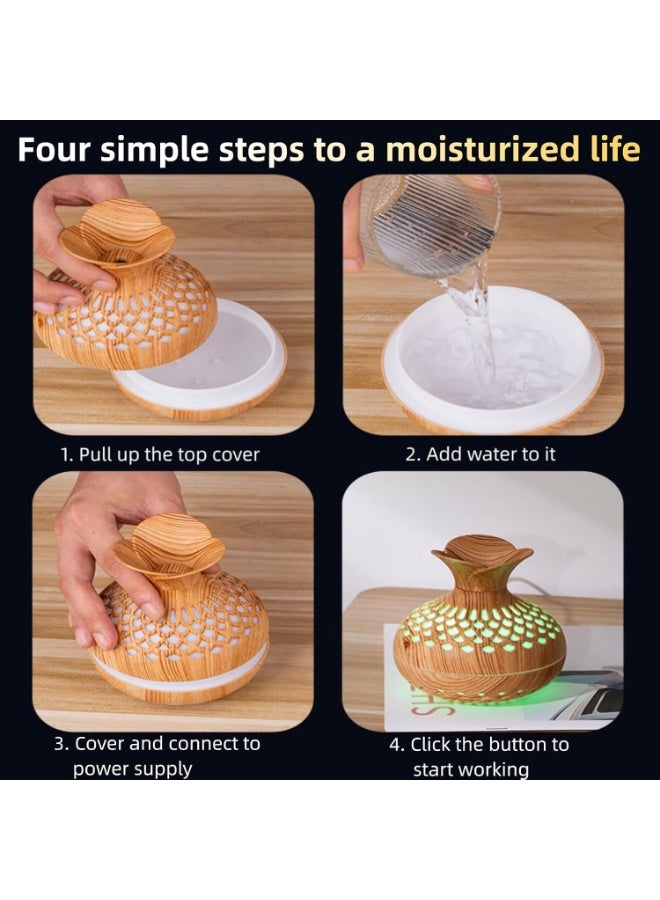 كيلا مرطب هواء صغير ملون ورائع، مرطب على شكل زهرة، مرطب سطح مكتب شخصي بمنفذ USB للسيارة، غرفة المكتب، غرفة النوم، إلخ. وضعان للضباب، 7 ألوان، هادئ للغاية (خشب فاتح) - Image 2