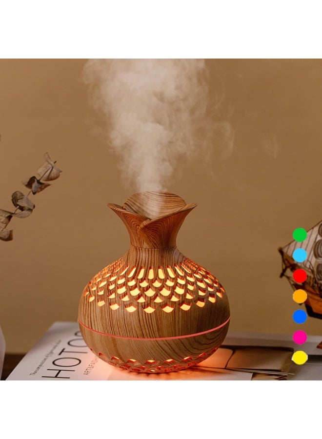 كيلا مرطب هواء صغير ملون ورائع، مرطب على شكل زهرة، مرطب سطح مكتب شخصي بمنفذ USB للسيارة، غرفة المكتب، غرفة النوم، إلخ. وضعان للضباب، 7 ألوان، هادئ للغاية (خشب فاتح) - Image 1