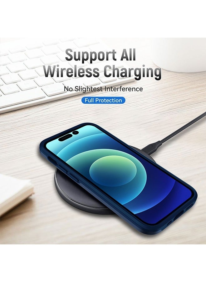 حافظة مغناطيسية شديدة التحمل لهاتف iPhone14 pro max، غطاء بتصميم مقاوم للغبار متوافق مع MagSafe، غطاء واقٍ مضاد للخدش باللون الأصفر (أزرق داكن) - Image 4