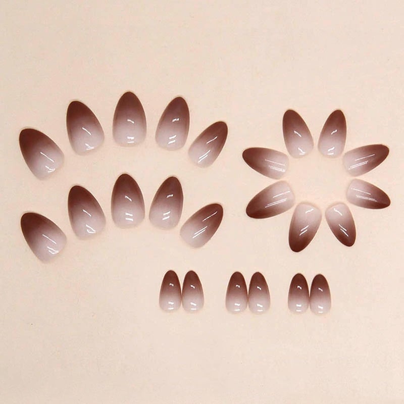 WULIUFLY Multiple options 24Pcs Brown Press on Nails Short Almond False Nails Fall Oval Press on Acrylic Nails with Gradient Design Fake Nails Full Cover Glue on Nails Glossy Artificial Nails Winter Stick on Nails for Women Globally popular universal design - Image 5