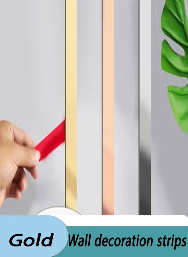 XiuWoo 15mm Self-Adhesive Stainless Steel Mirror Decorative Strips - gold Wall Trim, Peel & Stick Metal Frame Border for Wall Mirrors, Mirror Finish Decoration，Convenient and fast - Image 1
