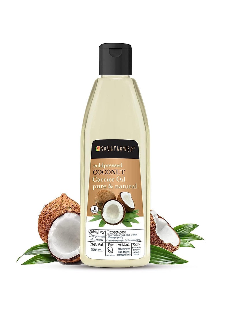 Soulflower Organic Coconut Oil Hair Growth, Long & Shiny Hair & Skin Moisturization, Face & Body Massage, Nariyal/Khopa, 100% Pure, Natural & Cold Pressed, No Mineral Oil & Preservatives, 225ml - Image 1