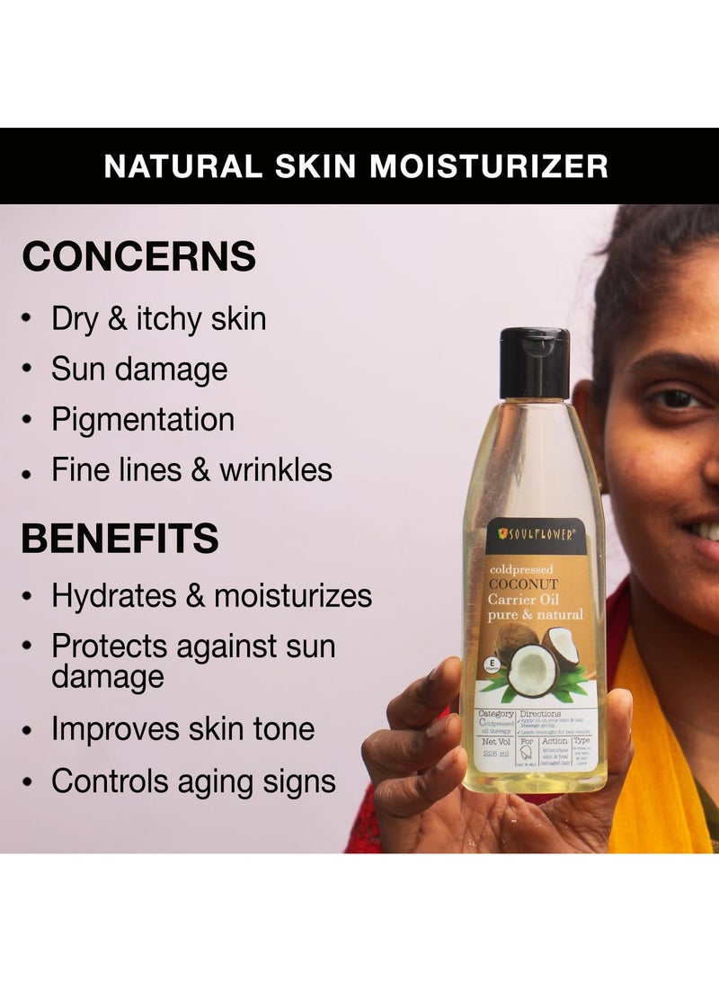 Soulflower Organic Coconut Oil Hair Growth, Long & Shiny Hair & Skin Moisturization, Face & Body Massage, Nariyal/Khopa, 100% Pure, Natural & Cold Pressed, No Mineral Oil & Preservatives, 225ml - Image 2