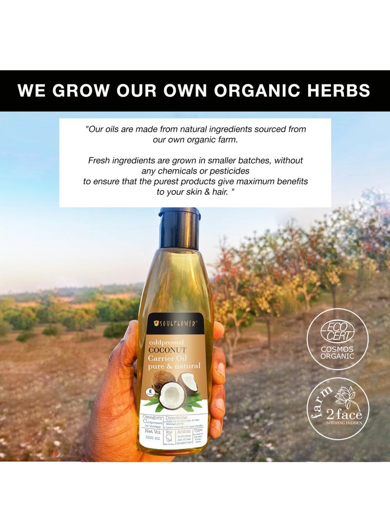 Soulflower Organic Coconut Oil Hair Growth, Long & Shiny Hair & Skin Moisturization, Face & Body Massage, Nariyal/Khopa, 100% Pure, Natural & Cold Pressed, No Mineral Oil & Preservatives, 225ml - Image 4