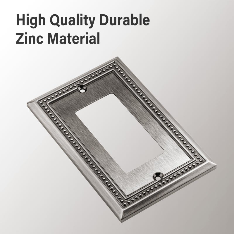 Henne Bery Sunken Pearls Heavy Duty Decorative Wall Plate Switch Plate Outlet Cover (Single Decorator, 2 Pack, Heirloom Silver) - Image 2