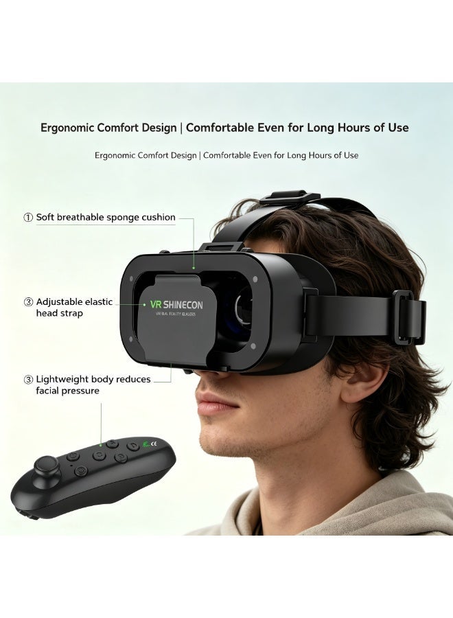 VR SHINECON VR Headset with Wireless Remote Controller, HD 3D Virtual Reality Glasses for iPhone & Android, Adjustable VR Box for Movies & Games - Black - Image 3