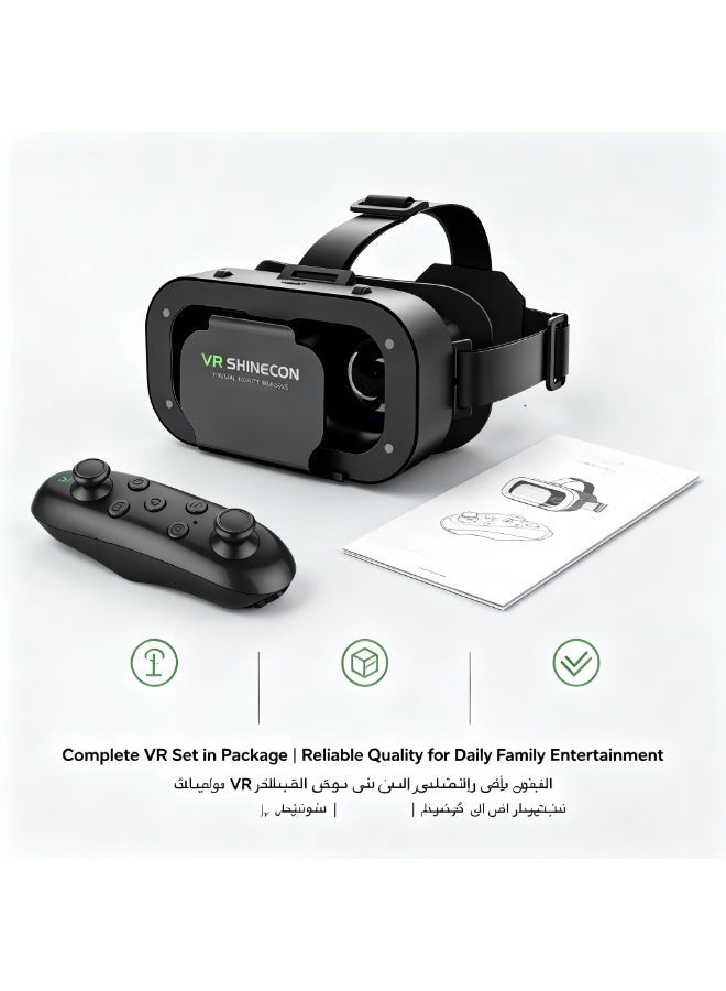 VR SHINECON VR Headset with Wireless Remote Controller, HD 3D Virtual Reality Glasses for iPhone & Android, Adjustable VR Box for Movies & Games - Black - Image 5