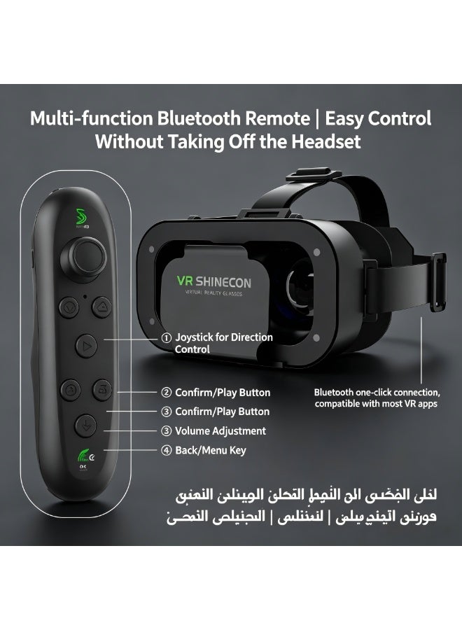 VR SHINECON VR Headset with Wireless Remote Controller, HD 3D Virtual Reality Glasses for iPhone & Android, Adjustable VR Box for Movies & Games - Black - Image 4