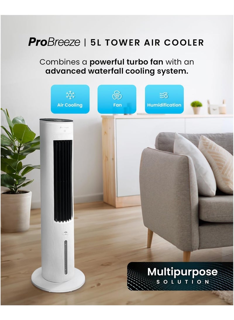 Pro Breeze Pro Breeze 5L 4in1 Evaporative Air Cooler & Portable Tower Fan, 3 Fan Speeds, Remote Control, Automatic Oscillation, 7-Hour Digital Timer & Sleep, Natural and Humidification Mode for Home and Office  - Image 2