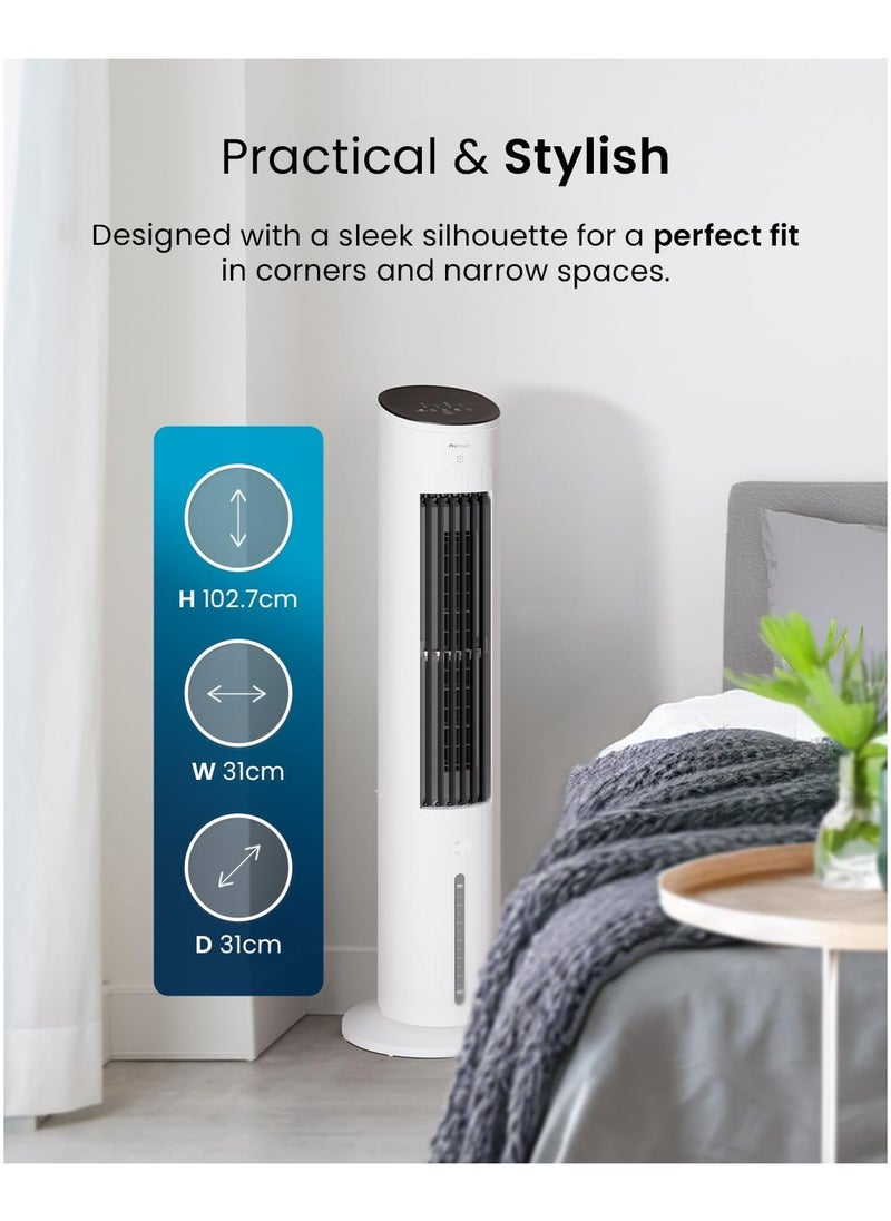 Pro Breeze - Pro Breeze 5L 4in1 Evaporative Air Cooler & Portable Tower Fan, 3 Fan Speeds, Remote Control, Automatic Oscillation, 7-Hour Digital Timer & Sleep, Natural and Humidification Mode for Home and Office - Image 1