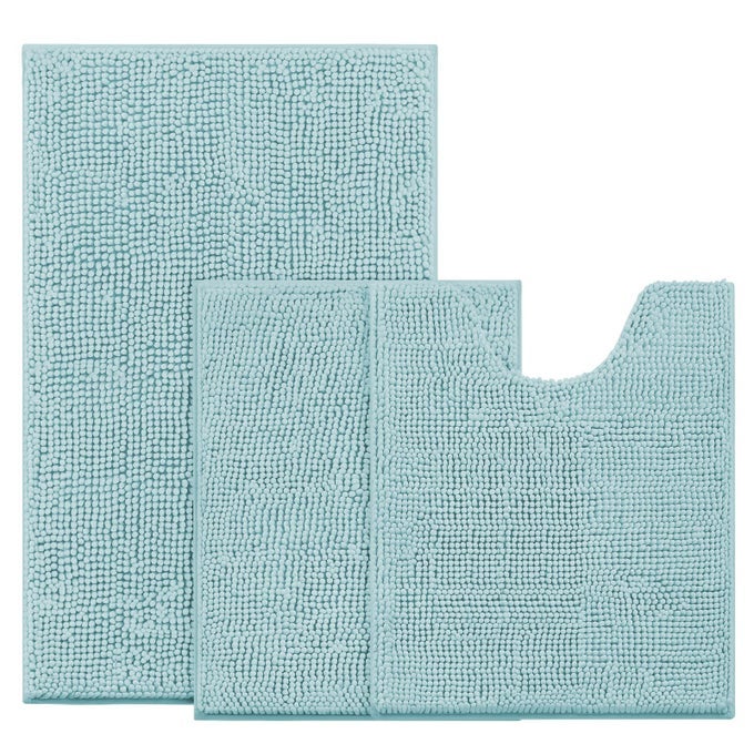 LIGHT BLUE BATHROOM RUGS SETS 3 PIECE NON SLIP EXTRA ABSORBENT PLUSH CHENILLE SOFT WASHABLE BATH MATS