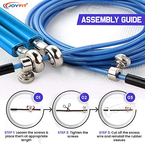 JoyFit Aluminium Adjustable Jumping Rope for Men Women, Weight Loss, Tangle Free, Cardio, Skipping Rope for Crossfit, Boxing, MMA and HIIT Workouts (Blue) - Image 4
