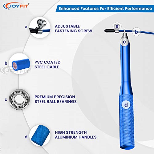 JoyFit Aluminium Adjustable Jumping Rope for Men Women, Weight Loss, Tangle Free, Cardio, Skipping Rope for Crossfit, Boxing, MMA and HIIT Workouts (Blue) - Image 3