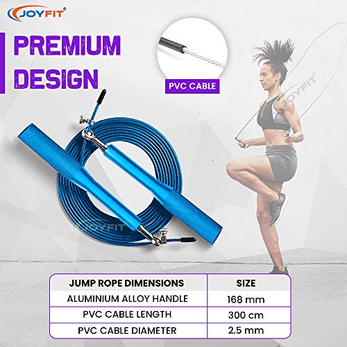 JoyFit Aluminium Adjustable Jumping Rope for Men Women, Weight Loss, Tangle Free, Cardio, Skipping Rope for Crossfit, Boxing, MMA and HIIT Workouts (Blue) - Image 2