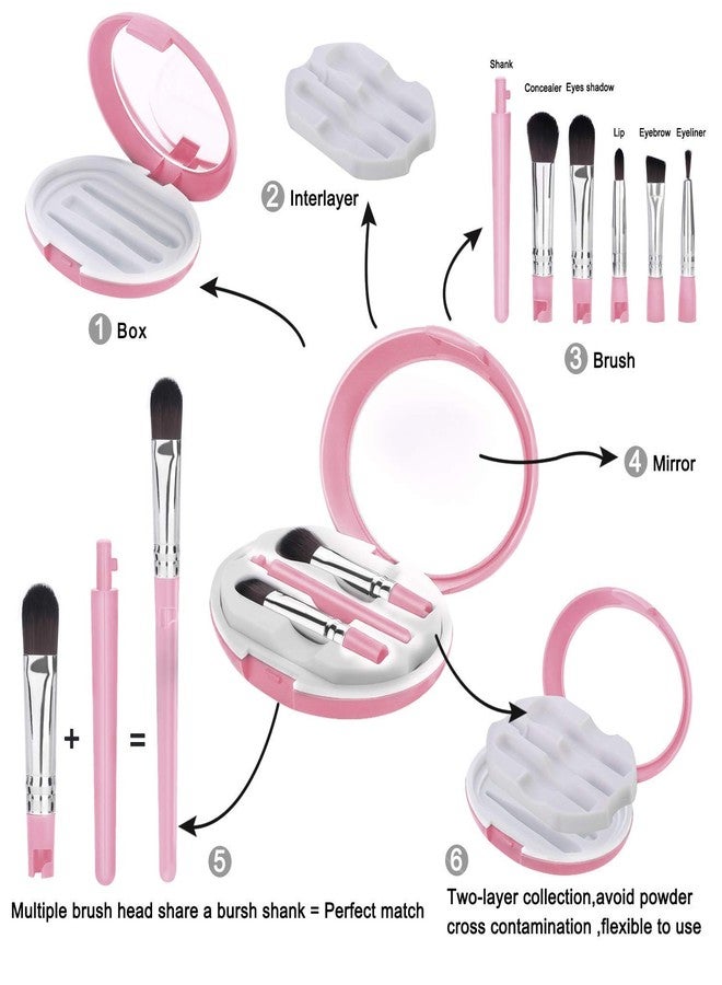 Indiginous Makeup Brush Set with portable storage box, 5 Pieces Essential Eye Makeup Brush Kit, Concealer eyes shadow eyeliner eyebrow and lip brush (pink) - Image 2