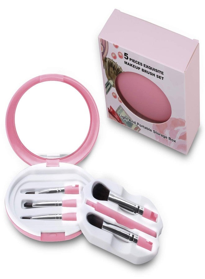 Indiginous Makeup Brush Set with portable storage box, 5 Pieces Essential Eye Makeup Brush Kit, Concealer eyes shadow eyeliner eyebrow and lip brush (pink) - Image 1