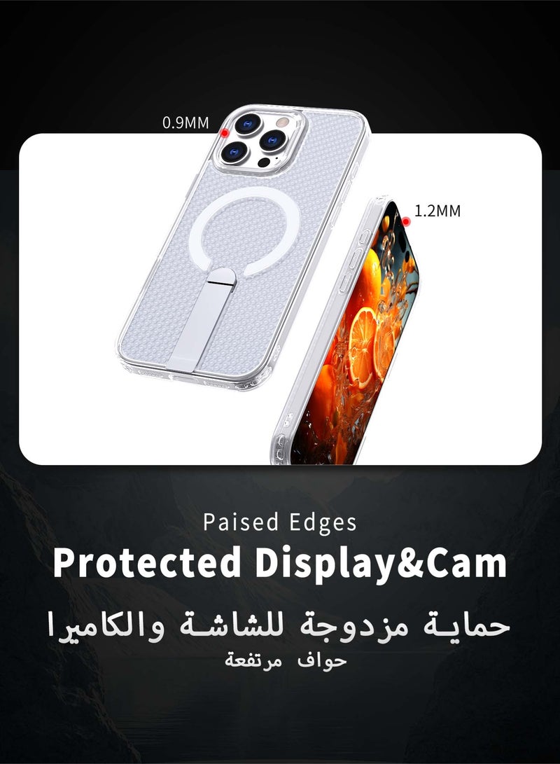 عش زي غطاء تبريد آيفون 16 برو ماكس مع تبديد حراري ثلاثي الأبعاد بخلايا مزدوجة، حلقة ماج سيف مغناطيسية وحامل معدني، حماية واقية كاملة للهيكل مرتفعة بدقة ضد السقوط - شفاف (1 قطعة) - Image 5