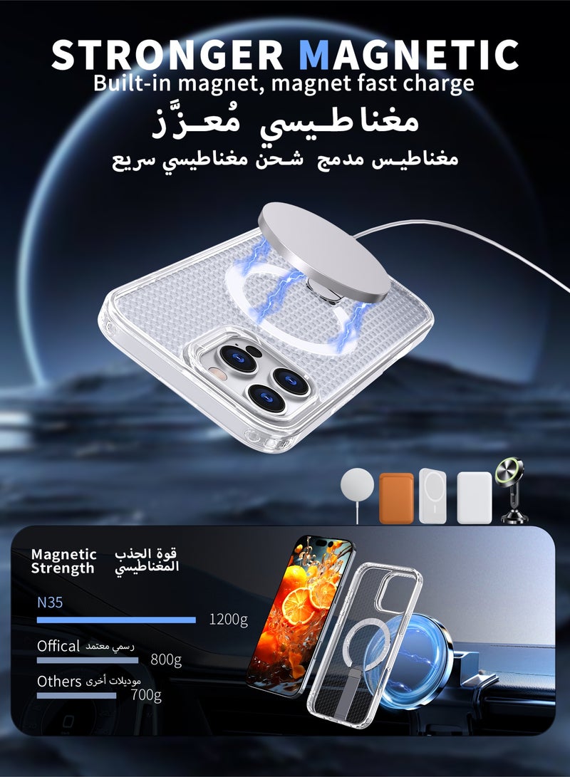 عش زي غطاء تبريد آيفون 16 برو ماكس مع تبديد حراري ثلاثي الأبعاد بخلايا مزدوجة، حلقة ماج سيف مغناطيسية وحامل معدني، حماية واقية كاملة للهيكل مرتفعة بدقة ضد السقوط - شفاف (1 قطعة) - Image 3