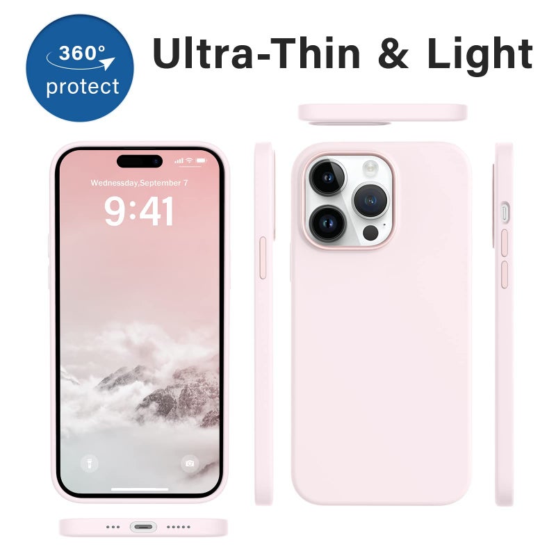 AOTESIER Shockproof Designed for iPhone 14 Pro Case 6.1 inch,[Silicone Slim Series] Rubber Full-Body Protection Bumper Phone Case for 14 Pro with Soft Anti-Scratch Lining, Chalk Pink - Image 5