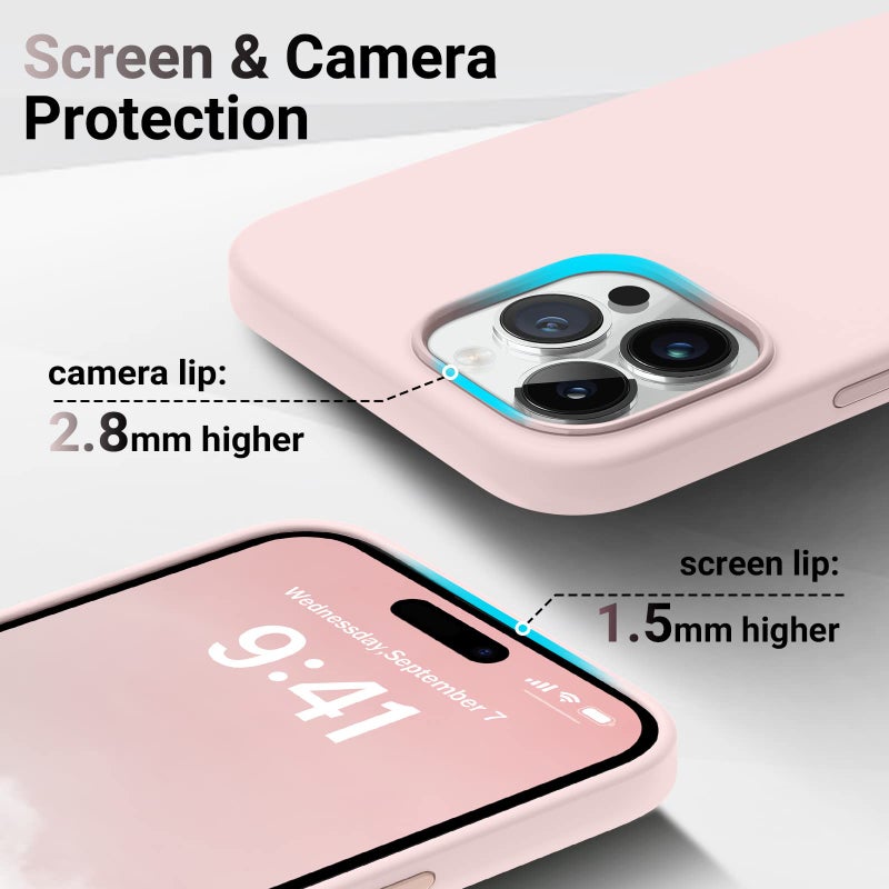 AOTESIER Shockproof Designed for iPhone 14 Pro Case 6.1 inch,[Silicone Slim Series] Rubber Full-Body Protection Bumper Phone Case for 14 Pro with Soft Anti-Scratch Lining, Chalk Pink - Image 3