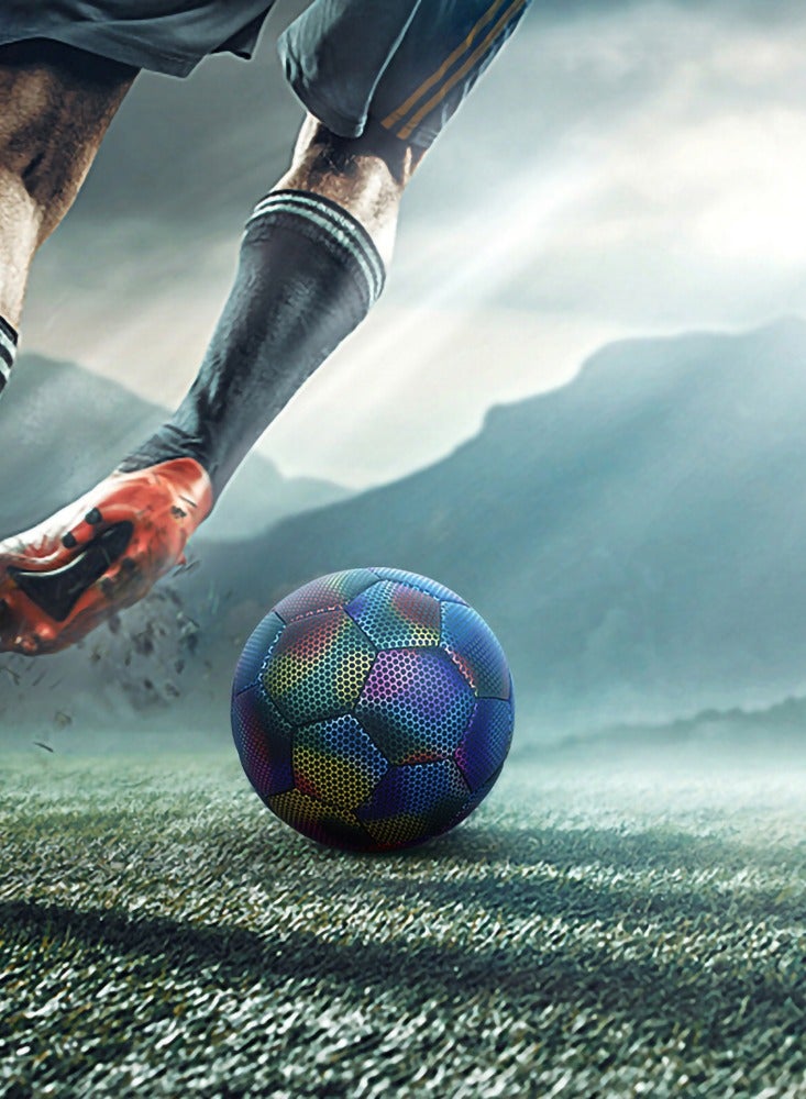 SOLARAE Reflective Soccer Ball, Holographic Light-Emitting Soccer Ball Flashing Reflective Dark Toys Football for Night Games and Training Glowing Ball Lightweight Toy Gift for Boys, Children, and Men - Image 5
