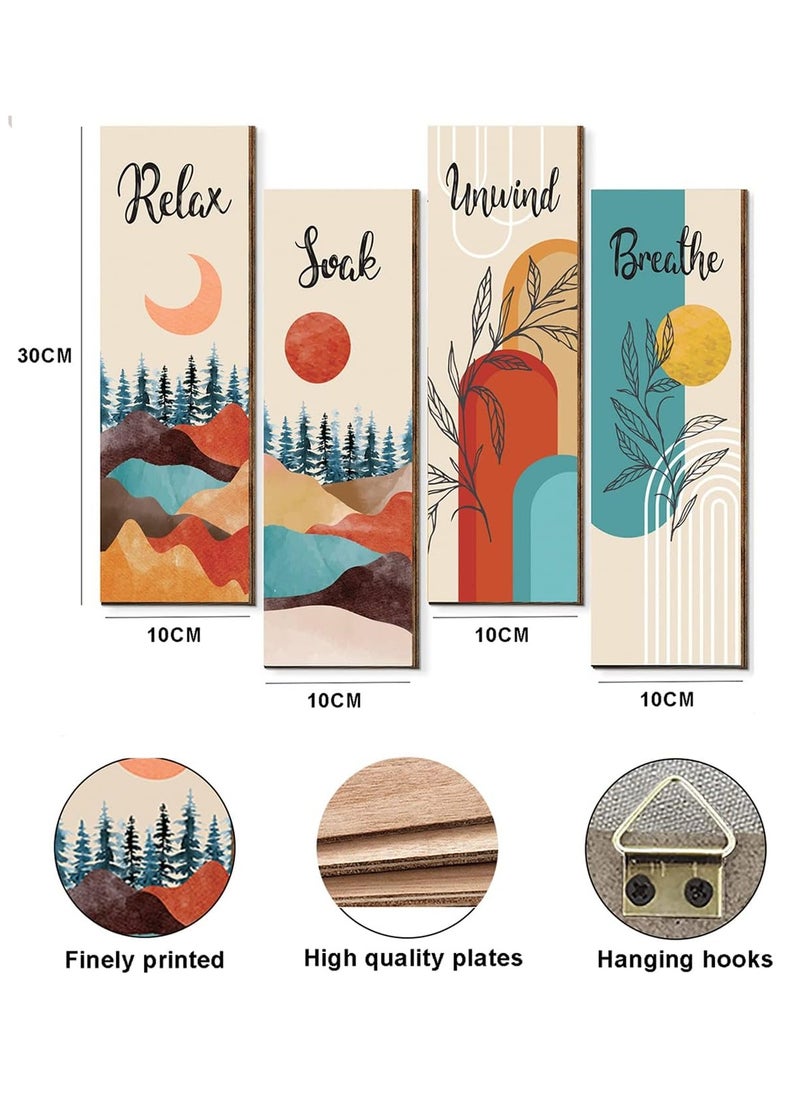SRLIWHITE 4-Piece Boho Bathroom Wall Art Set – Relax, Soak, Unwind, Breathe Wooden Plaques for Rustic Spa and Home Decor (Style 2)  - Image 2
