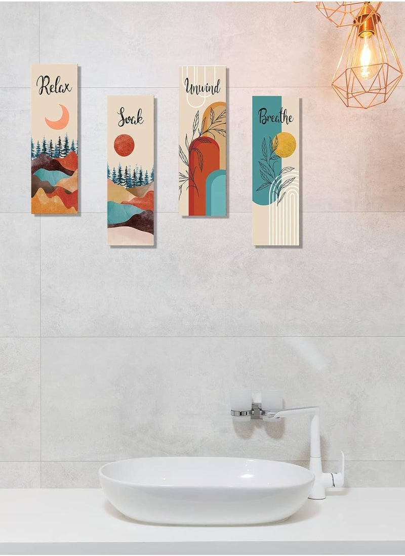 SRLIWHITE 4-Piece Boho Bathroom Wall Art Set – Relax, Soak, Unwind, Breathe Wooden Plaques for Rustic Spa and Home Decor (Style 2)  - Image 4
