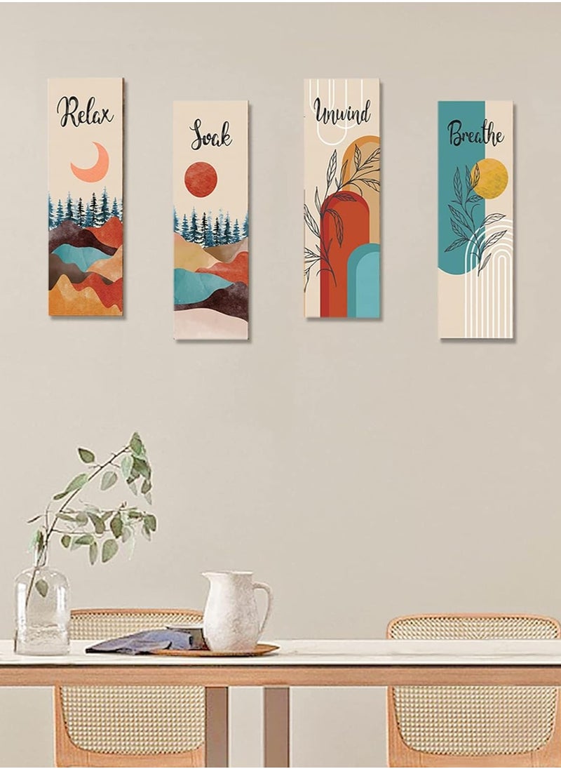 SRLIWHITE 4-Piece Boho Bathroom Wall Art Set – Relax, Soak, Unwind, Breathe Wooden Plaques for Rustic Spa and Home Decor (Style 2)  - Image 5