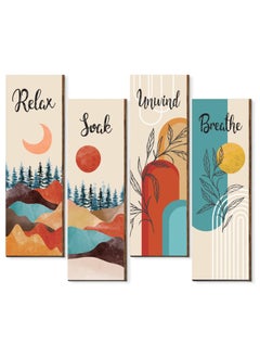 SRLIWHITE 4-Piece Boho Bathroom Wall Art Set – Relax, Soak, Unwind, Breathe Wooden Plaques for Rustic Spa and Home Decor (Style 2)  - Image 1