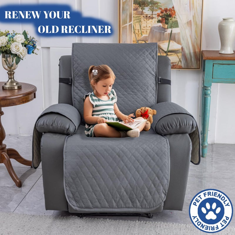 XINEAGE Water Resistant Recliner Cover, Nonslip Recliner Chair Covers for Reclining Chair with Pockets, Quilted Thick Recliner Slipcovers for Pets and Kids (Recliner Chair, Dark Gray) - Image 2