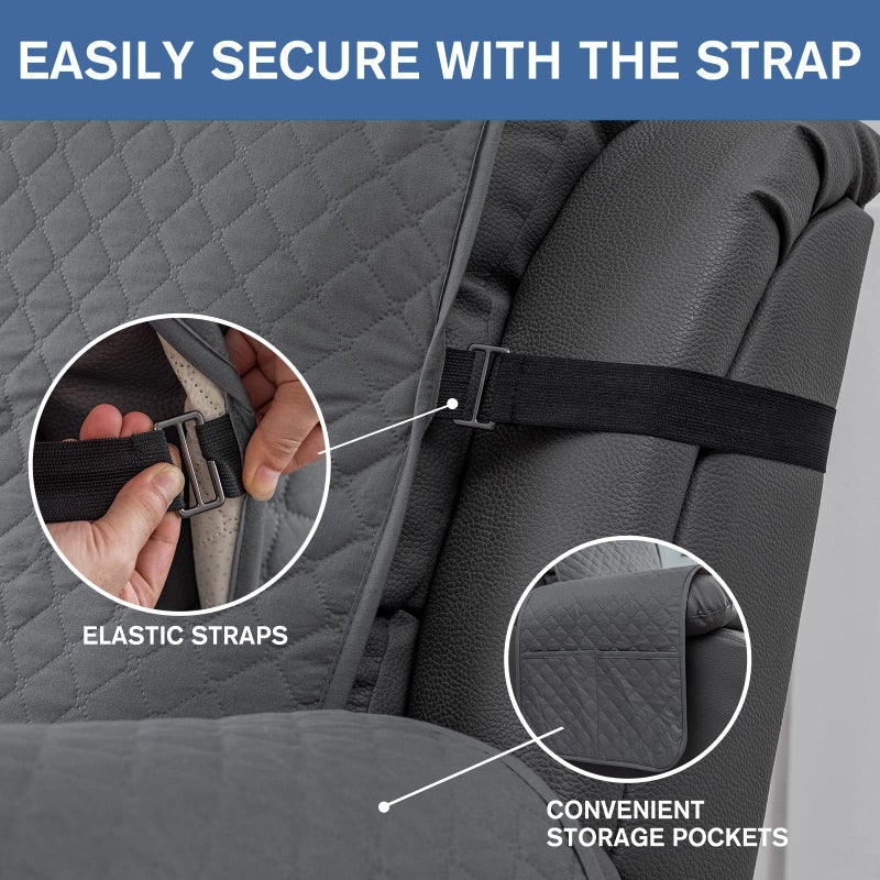 XINEAGE Water Resistant Recliner Cover, Nonslip Recliner Chair Covers for Reclining Chair with Pockets, Quilted Thick Recliner Slipcovers for Pets and Kids (Recliner Chair, Dark Gray) - Image 3
