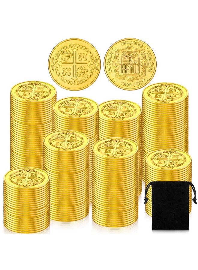 Hanaive 100 Pcs Metal Pirate Coins Pirate Gold Coins Treasure Chest Spanish Doubloon Fake Coins Tokens For Kids Board Games Pirate Party Cosplay (Gold Round) - Image 2