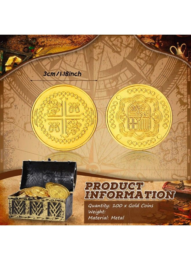 Hanaive 100 Pcs Metal Pirate Coins Pirate Gold Coins Treasure Chest Spanish Doubloon Fake Coins Tokens For Kids Board Games Pirate Party Cosplay (Gold Round) - Image 3