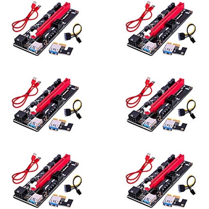 rayihni PCI-E RISER 009S 16X EXTENDER 6 PIN PORT USB 3.0 PCI-E RISER GRAPHICS CARD DEDICATED PCIE EXTENSION CABLE ADAPTER CARD FOR BITCOIN LITECOIN ETHEREUM ETH GPU EXTENSION CABLE (RED (6 SET)) - Image 1