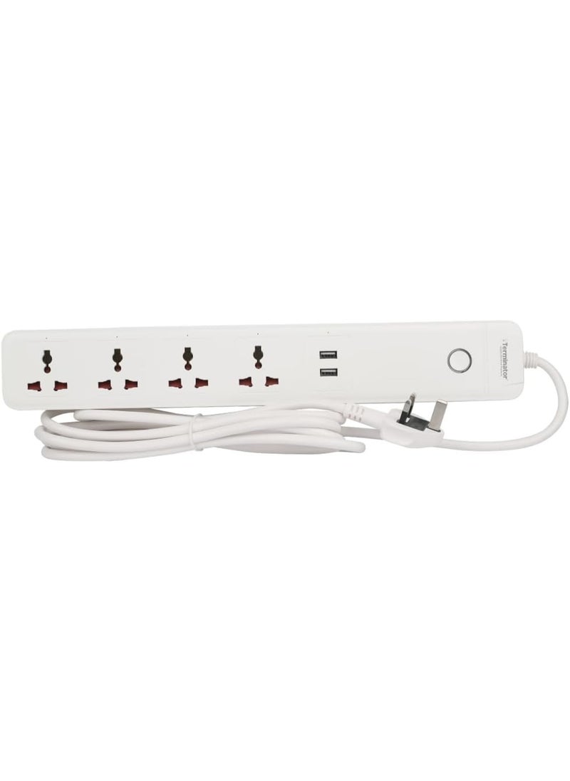 Terminator Terminator 4 Way Smart Wifi Universal Power Extension Socket With 2USB 3A, Master Switch, Single Indicator and 3M Cable  - Image 1