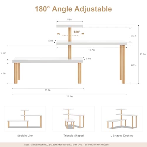 OcBuct Small Plant Stand Shelf ,3 Tiers Wood Long Desktop Flower Pot Holder Racks for Window Sill,Table ,Countertop Organizer Display Stand Shelves (Angle Adjustable,White) - Image 2