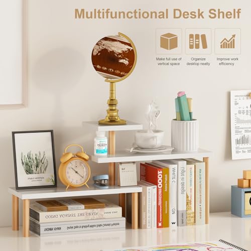 OcBuct Small Plant Stand Shelf ,3 Tiers Wood Long Desktop Flower Pot Holder Racks for Window Sill,Table ,Countertop Organizer Display Stand Shelves (Angle Adjustable,White) - Image 5