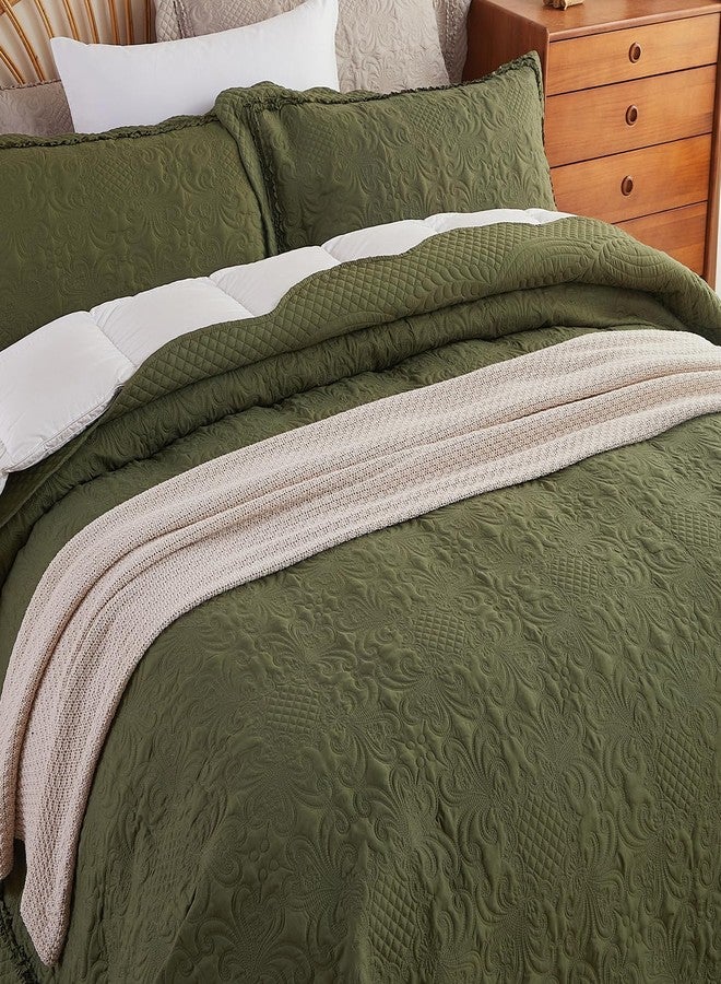EVENHUG Oversized Quilts Set King Size 3 Piece Bedding Set Reversible Bedspread with 2 Pillow Shams Coverlet Lightweight Soft Bed Cover for All Season(120"X120",Olive Green) - Image 4