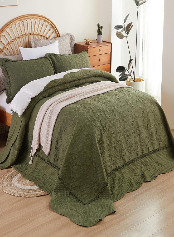 EVENHUG Oversized Quilts Set King Size 3 Piece Bedding Set Reversible Bedspread with 2 Pillow Shams Coverlet Lightweight Soft Bed Cover for All Season(120"X120",Olive Green) - Image 1