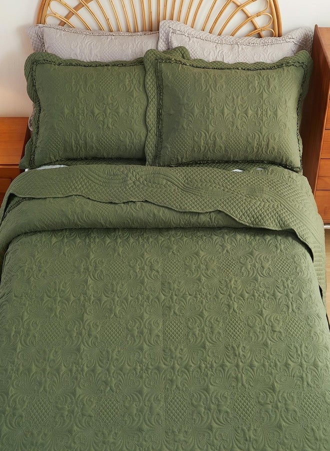 EVENHUG Oversized Quilts Set King Size 3 Piece Bedding Set Reversible Bedspread with 2 Pillow Shams Coverlet Lightweight Soft Bed Cover for All Season(120"X120",Olive Green) - Image 5