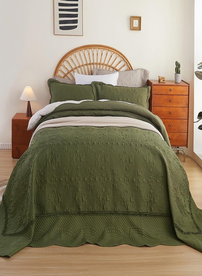 EVENHUG Oversized Quilts Set King Size 3 Piece Bedding Set Reversible Bedspread with 2 Pillow Shams Coverlet Lightweight Soft Bed Cover for All Season(120"X120",Olive Green) - Image 2