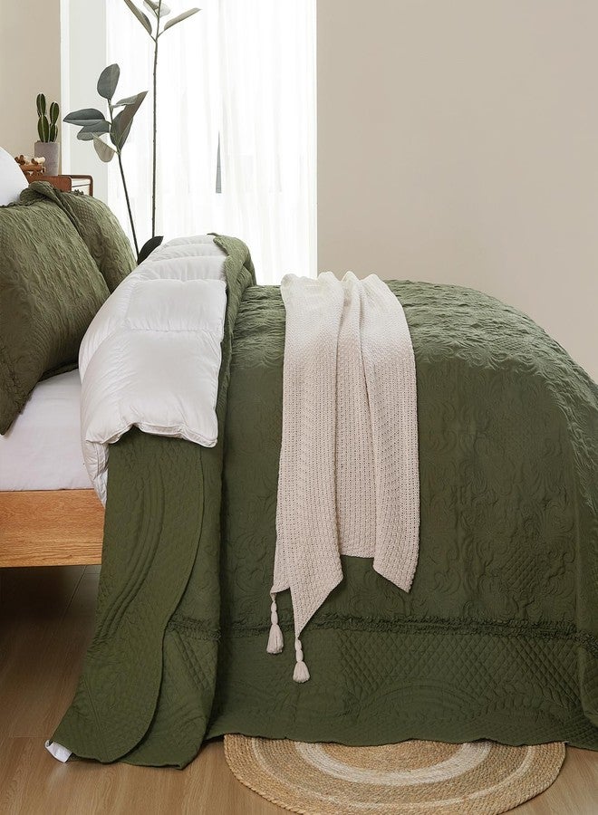 EVENHUG Oversized Quilts Set King Size 3 Piece Bedding Set Reversible Bedspread with 2 Pillow Shams Coverlet Lightweight Soft Bed Cover for All Season(120"X120",Olive Green) - Image 3