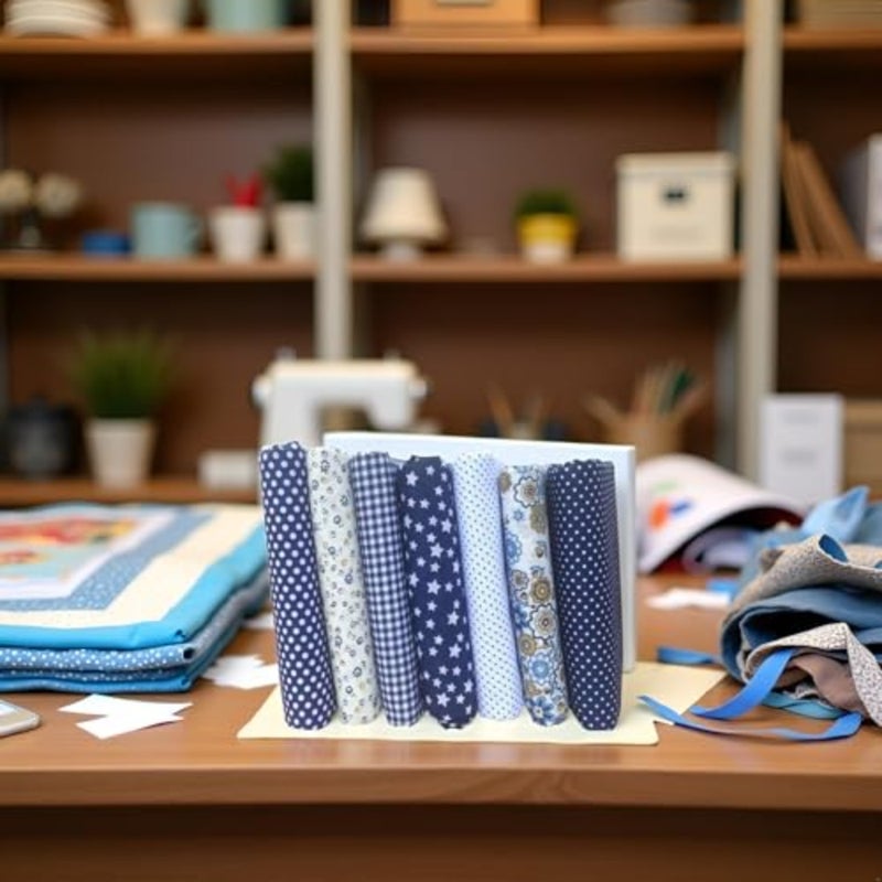 7pcs 10" x 10" 25cm x 25cm Top Cotton Craft Fabric Bundle Squares Patchwork DIY Sewing Scrapbooking Quilting Floral Dot Pattern Dark Blue Fabric - Image 3