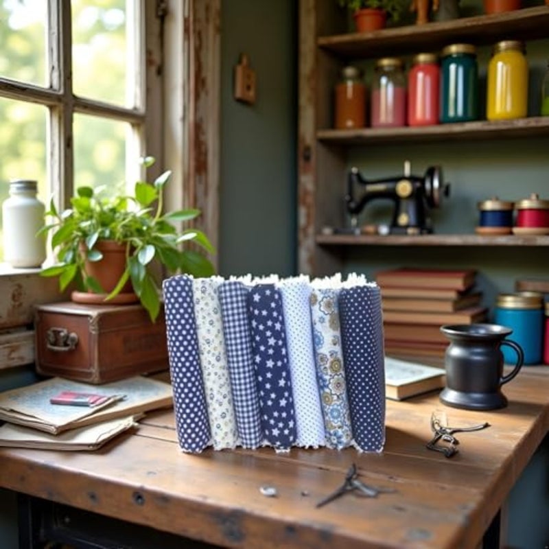 7pcs 10" x 10" 25cm x 25cm Top Cotton Craft Fabric Bundle Squares Patchwork DIY Sewing Scrapbooking Quilting Floral Dot Pattern Dark Blue Fabric - Image 5