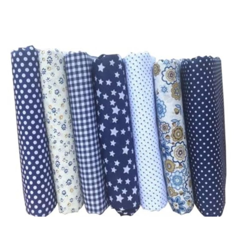 7pcs 10" x 10" 25cm x 25cm Top Cotton Craft Fabric Bundle Squares Patchwork DIY Sewing Scrapbooking Quilting Floral Dot Pattern Dark Blue Fabric - Image 1