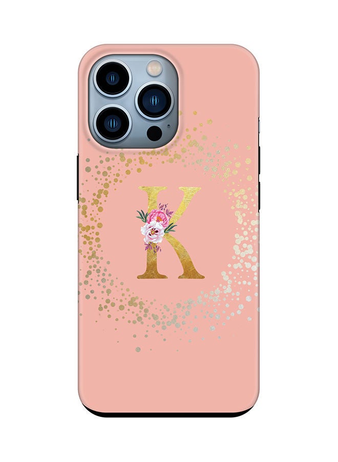 Stylizedd Monogram Tough Cover for Apple iPhone 13 Pro Case Custom Initials Letter Floral Pattern Tough Pro Dual Layer hybrid PC inner TPU protection Alphabet- K (Rose Pink) - Image 1