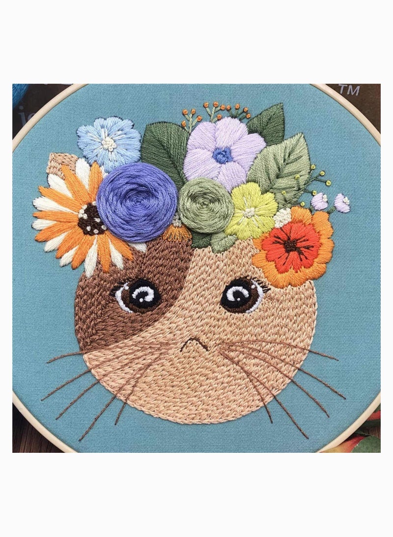 Y&D Hand Beginner Embroidery kit for Adults, Easy Stamped Dimensions Cross Stitch Kits with Pattern Animals Cat, Funny DIY Floss Punch Needle Tool Starter Kids needlepoin - Image 4