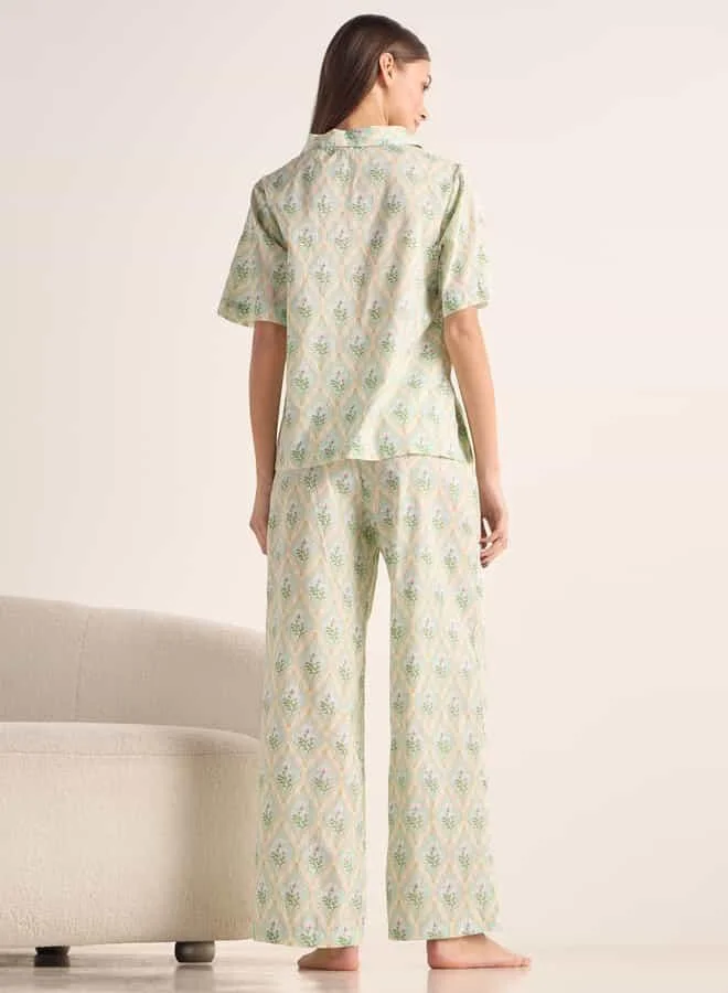 Splash FAV Printed Ruffle Sleeves Top and Pyjama Set