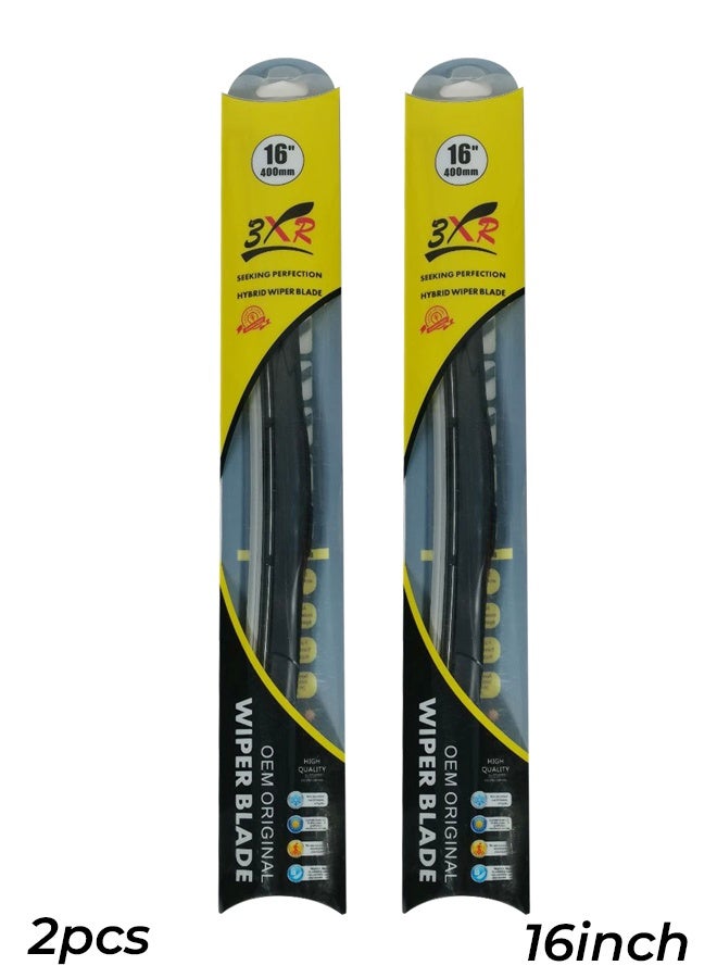 3XR Premium 16 Inch 400 MM Hybrid Windshield Wiper Blade Set of 2 - Universal Car Wipers with Anti-Snow Build-Up & Easy Hook Installation - Image 1