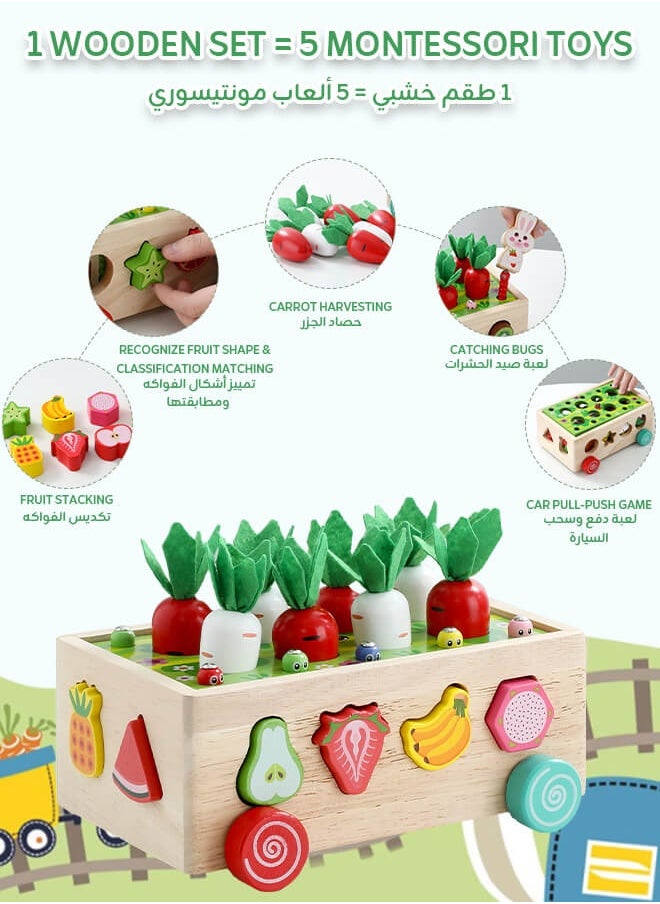 Aurlar Montessori Wooden Educational Toys for Toddlers, Carrot Pulling, Fruit Sorting, Safe Fine Motor Skills Gift for Kids 1-4 Years Old  - Image 2